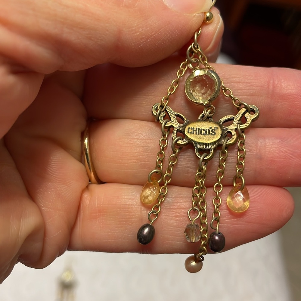 Chico’s Dangle Chandelier Earrings Neutral - Picture 4 of 4